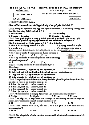 Kiểm tra cuối học kì 1 Sinh học Lớp 9 - Năm học 2021-2022 - Sở GD&ĐT Quảng Nam (Có đáp án)